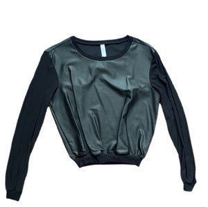 American Apparel faux leather top with mesh sleeves